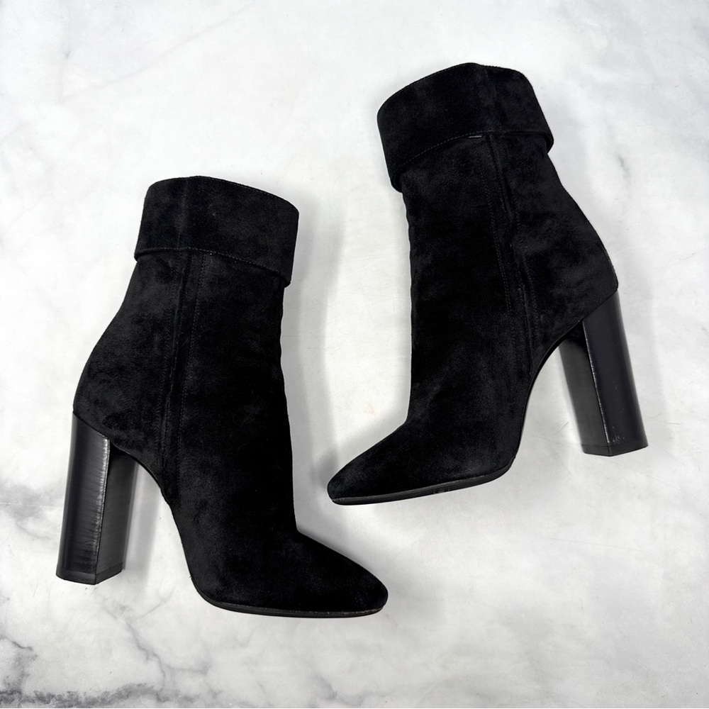 Saint Laurent Joplin Western Embellished Suede Block Heel Ankle Boots Black 35.5 - Picture 7 of 15